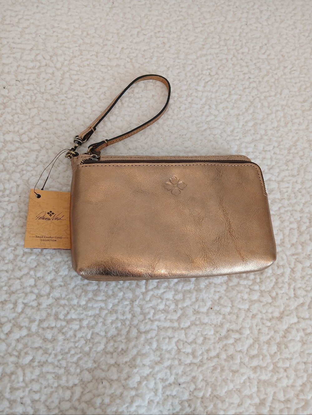 Patricia Nash Distressed Metallic Gold Leather Wristlet Clutch NWT